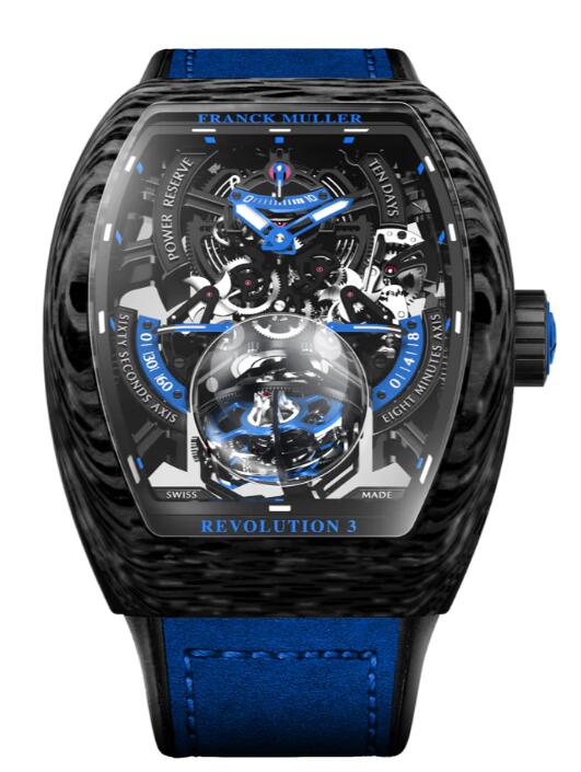 Review Franck Muller Vanguard Revolution 3 Skeleton Carbon - Blue V50 REV 3 PR SQT CARBONE NR (BL) Replica Watch - Click Image to Close